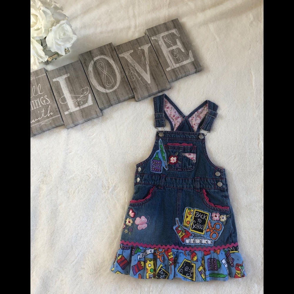 Custom boutique  “back to school” overall dress.